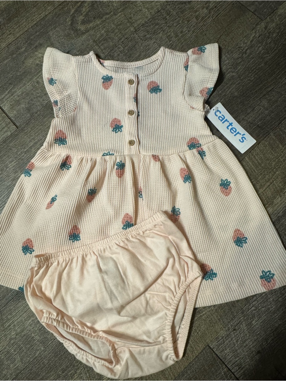 Carter's Cream-Pink Strawberry Knit Dress with Matching Bloomers